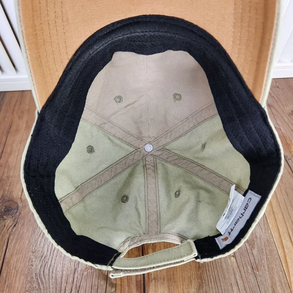 Carhartt Canvas Dad Hat Leather Patch Strapback Green Workwear Cap Casual Adult